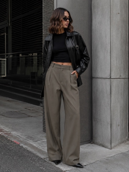 H&M Pants - Charcoal Gray Wide Leg Trousers | High Waist Tailored Dress Pants | Minimalist O